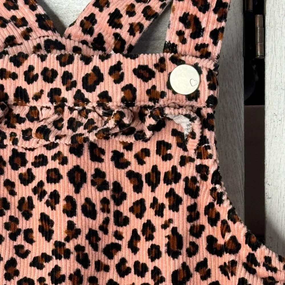 The Children’s Place Leopard Corduroy Jumper Dress 4T Pink Overall Pinafore